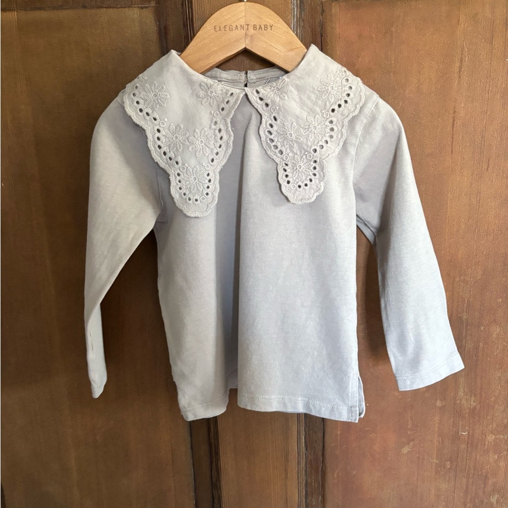 Zara Kids Muted Lavender Long Sleeve Shirt with Eyelet Peter Pan Collar